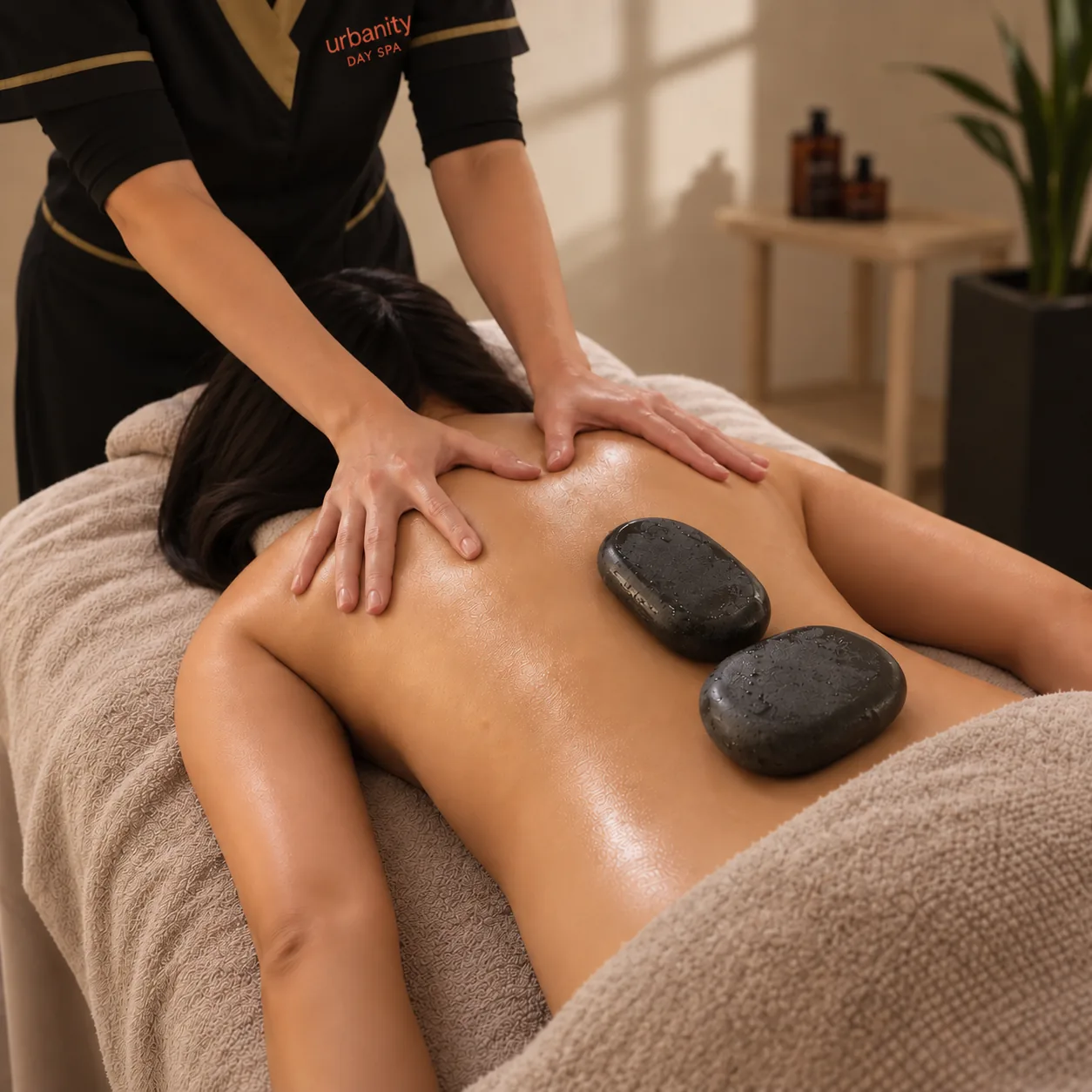 Hot stone massage treatment at Urbanity Spa